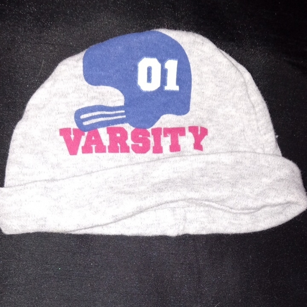 Varsity Kids Gray Beanie with Blue Helmet Design